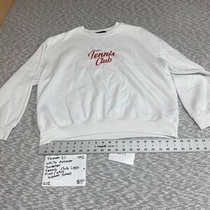 Forever 21 white pull over sweater with Tennis Club logo women Size S. SKU992